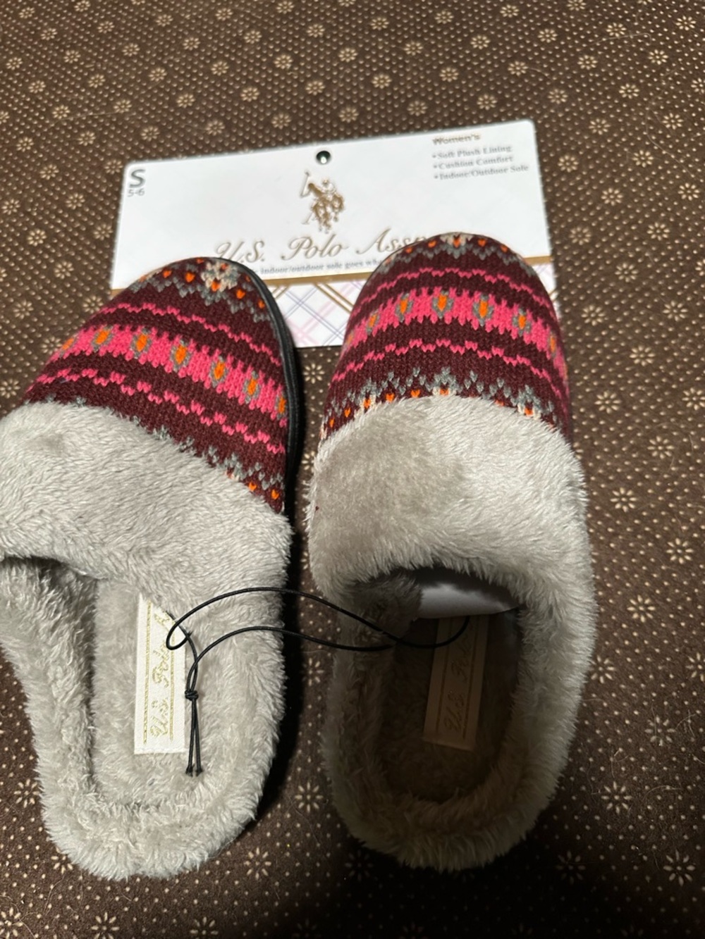 U.S. Polo Assn. knit slip-on slippers in black, pink & orange